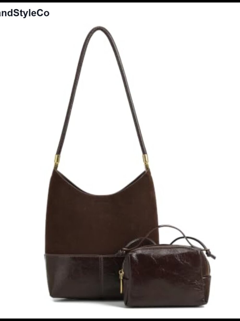 Faux Suede Faux Leather Hobo Shoulder Bag Small Lightweight